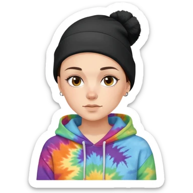 shaved haired brunette girl with a black beanie on and a tiedye hoodie. please make her hair even shorter sticker