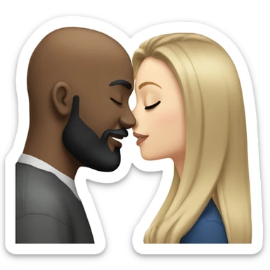 White girl brunette kissing black bald man with beard sticker
