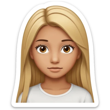 make a teenage 17 year old woman emoji with straight long brown hair and blonde highlights and brown eyes with pretty eyelashes wearing a white top  sticker