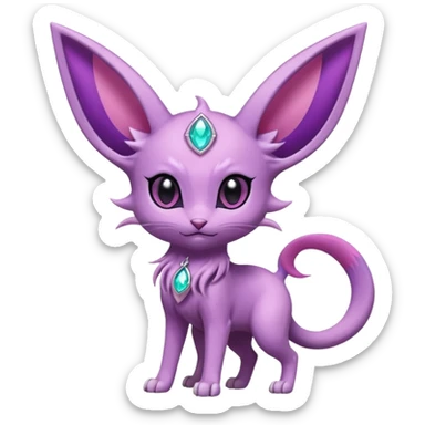 Espeon pokemon with pink jewel in middle forehead and spilt end tail with two ear like flaps coming out 
of cheeks
(full body) sticker