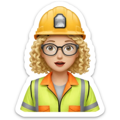 surprised construction worker blond curly haired woman wearing ppe sticker