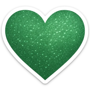 Edit the glittery blue color heart with a subtle gradient and no border to a glittery green color heart with a subtle gradient and no border. Keep the background transparent. Maintain the glittery texture and subtle gradient effect in green sticker