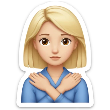 a girl with blond hair and brown eyes with hands crossed around her neck  sticker