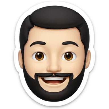 A 3D digital avatar, specifically an Apple Memoji, of a man with black hair and a black beard, winking with his right eye and smiling widely. He has blacl eyes. The image is a headshot on a white background. sticker