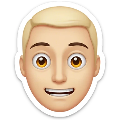 Tight, awkward grin with dead eyes, trying to act normal in chaos. sticker