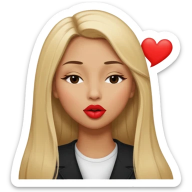 Mujer color de piel moreno claro, posicionada de lado, con cabello rubio largo, lacio y suelto, ojos negros, un ojo cerrado, mandando un beso de lado sticker