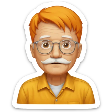 old man, orange hair, white mustache, wearing glasses, wearing a yellow shirt sticker