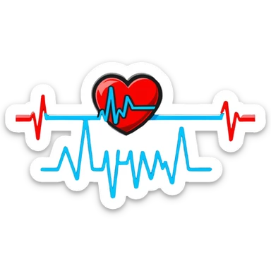 heart with blue and red heartbeat ECG line sticker