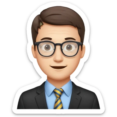 An outgoing marketer male in his late 20s, bespectacled and cheerful image sticker