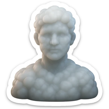 person looking straight, made entirely of white fluffy convex clouds, shoulder up, matte glass style, clouds more voluminous, no background sticker