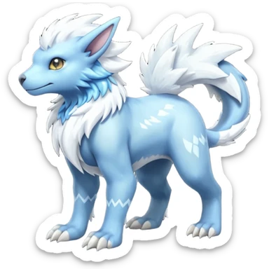 Icy scarf-covered glacial glistening glossy smooth soft flaky scaly furry hyper-realistic boreal Manectric-Absol-Luxray-Pyroar-Fakémon-fusion-animal-creature, full body  sticker