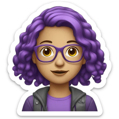 young programmer girl with long purple hair and glasses sticker