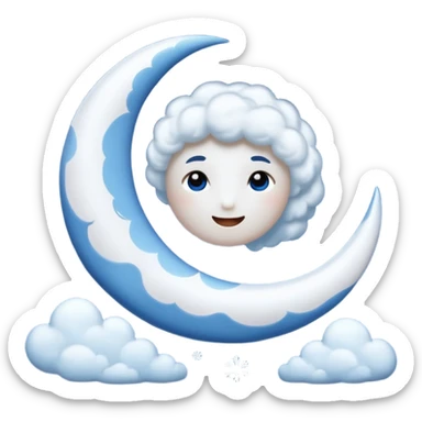 blue cressent with no face and with clouds with snow and thunder with no face too sticker