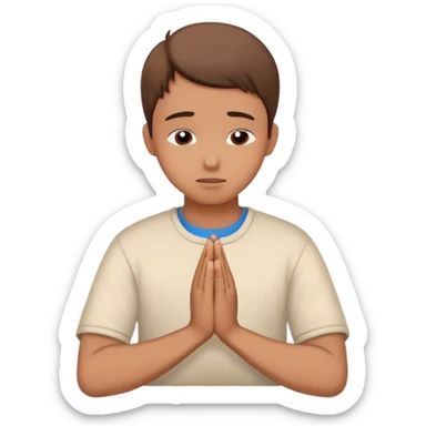 Student with hands clasped in prayer looking at essay starting with "Dear God" sticker