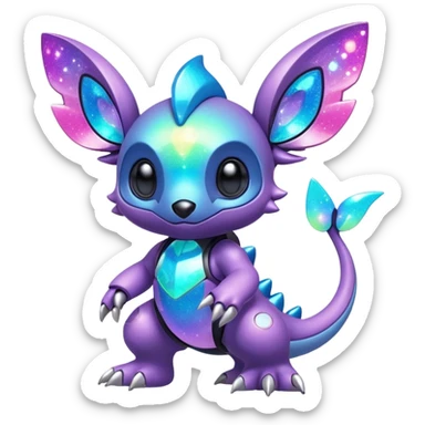 Mechanical Sparkly Glittery Nebulae Beautiful Gorgeous Pretty Pastel Hot Exotic Lush Warm Cute Adorable Colorful Shiny Iridescent Futuristic Modern Cybernetic Stitch-Protogen-Vernid-Fakémon-Pokémon-creature-fusion (full body) sticker