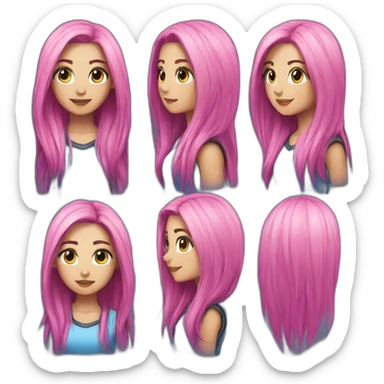 sexy; rock; leather; girl; pink and blue long straight hair; sticker