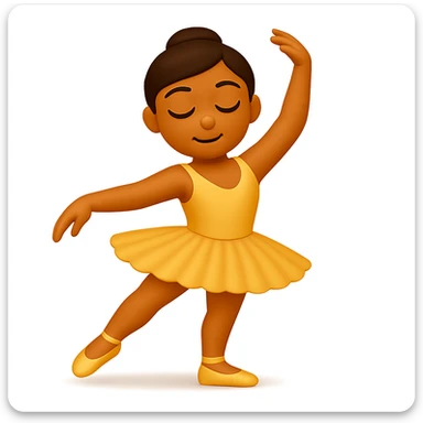 Keep the image just like the reference but show the ballerina's full legs in the style of iOS emoji. Same pose, yellow tutu, elegant, smooth, and shiny. Add a soft shadow under the feet. sticker
