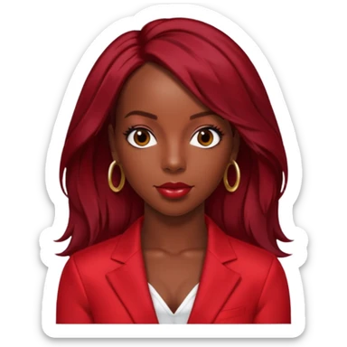 Kelly Rowland with dark red hair, red outfit sticker