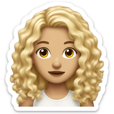 Blonde long curly hair girl with medium skin and dark brown eyes sticker