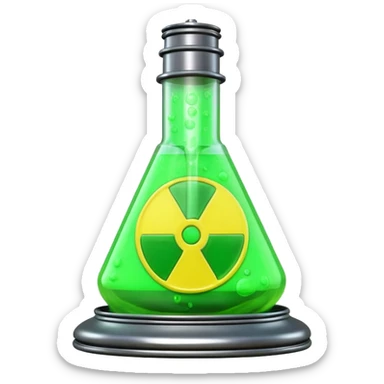 3D render of Reactor Rod, toxic waste aesthetic, neon green bubbling liquid, caution yellow metal, industrial warning texture. sticker