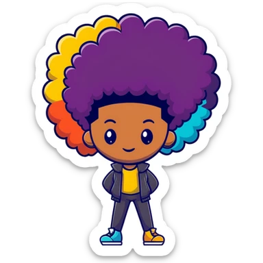Funky character with colorful afro hairstyle, disco style sticker
