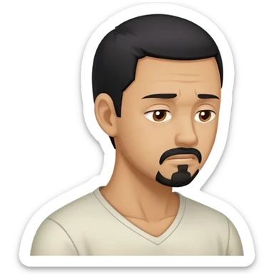 Man with black hair and goatee with neck bent over in pain sticker