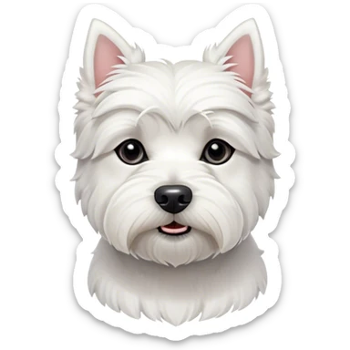 Cinematic Noble West Highland White Terrier Portrait Emoji, Poised and regal, with a compact, sturdy build and a pristine, well-groomed pure white coat, deep-set soulful dark eyes, Simplified yet sharp and sophisticated features, highly detailed, glowing with a soft, dignified glow, high shine, intelligent and loyal, stylized with an air of confidence, focused and attentive, soft glowing outline, capturing the essence of a watchful and determined companion, so majestic it feels as though it could trot out of the screen with effortless authority! sticker