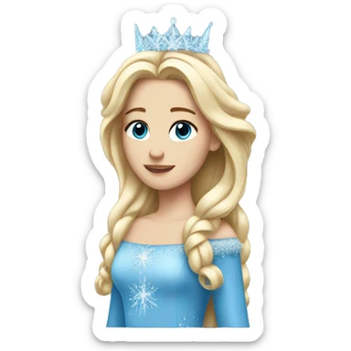 snow princess long blonde hair wearing an ice crown and a blue gown sticker