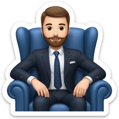 businessman sitting in an armchair, confident relaxed pose, formal suit and tie, professional corporate vibe, 3D cartoon style, mobile game icon style, clean background, no text, no watermark
 sticker