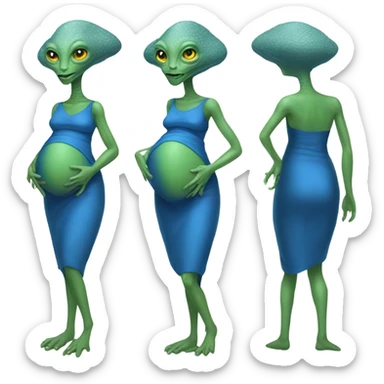Pregnant Reptilian alien woman, full body in blue dress sticker