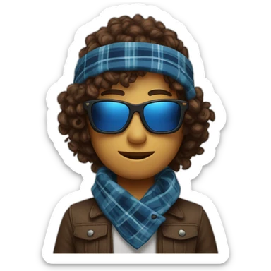 Lololoshka is a minecrafter with blue sunglasses and Blue & Black Plaid Bandana Scarf And brown curly hair sticker