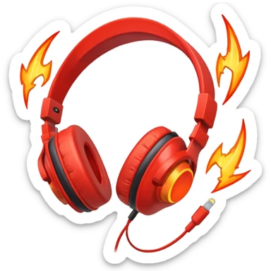 Red fire with orange headphones and background Red lightning bolt sticker