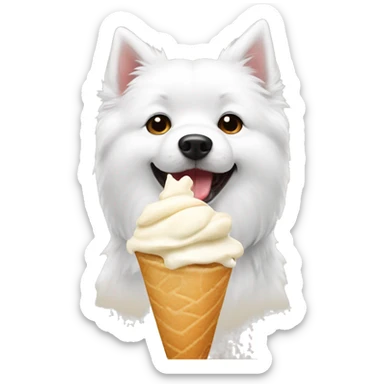 japanese spitz dog eating icecream sticker