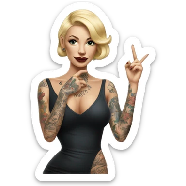 Blonde elegant women, her Body Covered with Tattoos, POINTING YOU with her HAND , Hyper realistic sticker