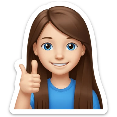 11 year old girl, blue eyes, brown long ish straight hair, smile and thumbs up sticker