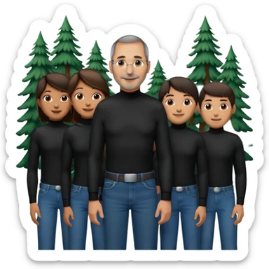 create a founder mode emoji like steve jobs having a 100 executive retreat in the woods represent the outdoors and the 100 top employees

 sticker