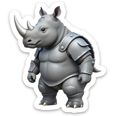 cinematic-rhino-full-body-standing-emoji,slate grey skin -massive-armored-body-poised-powerfully,-thick-horn-curving-slightly-forward,-head-tilted-dramatically,-rough-grey-hide-covered-in-dust,-simplified-focused-features sticker