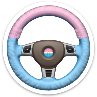 steering wheel with transgender pride flag colors, fluffy sticker