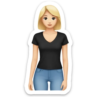 single black fitted v-neck t-shirt, cropped length, simple clean isolated garment only, no accessories, plain white background sticker