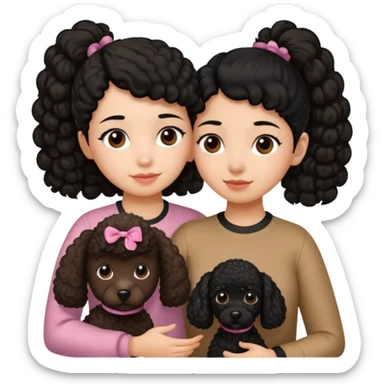 Ponytail black hair girl with brown Poodle say goodbye  sticker