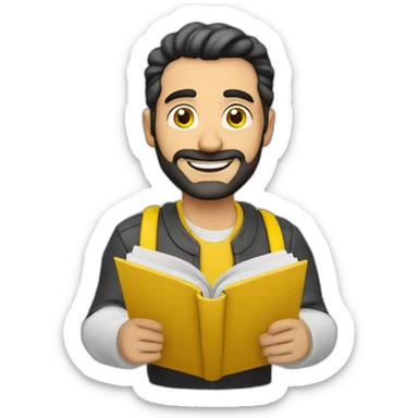 Armenian men with the yellow clouths reading book and looking at camera and smiling  sticker