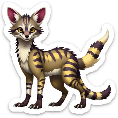 Feral Rare Fantasy dark vibrant warm-colored Vernid-Sergal-Genet-species by LiLaiRa, random markings, tufted ears, full body, 4 legs sticker