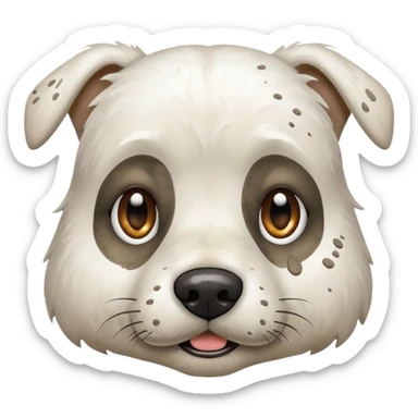 very muddy and dirty white dog face that doesnt look like pattern sticker