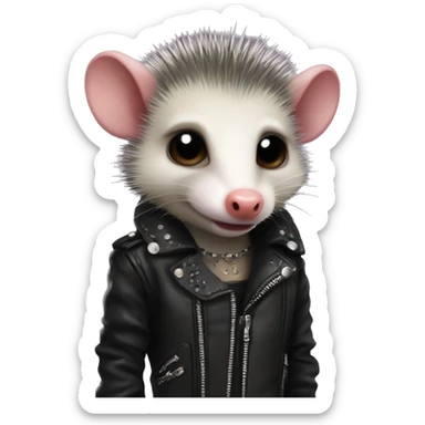 Punk opossum in a leather spiked jacket sticker