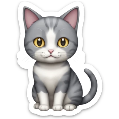 full body small short hair dark grey and white cat sticker