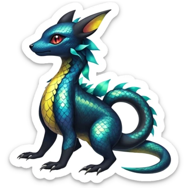 Colorful Iridescent Exotic Salandit-Aurorus-Umbreon-Fakémon-hybrid-creature (full body)  sticker