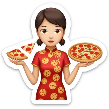 bat man, wearing cheongsam, with pizza sticker