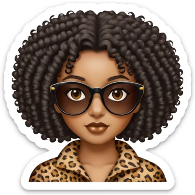 Black curly hair girl with panther print shades sticker