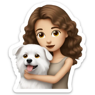 beautiful girl with brown hair kissing her white spitz dog sticker