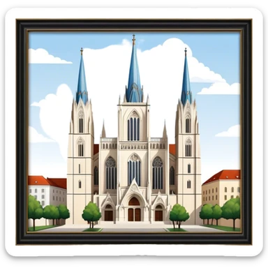 Cinematic Realistic Zagreb Cathedral Landmark Emoji, depicted with Gothic architecture rendered with lifelike detail and majestic, soft lighting. sticker